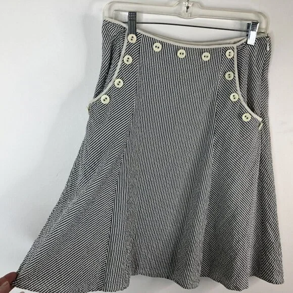 Anthropologie Viola Womens Skirt Size 0 Gray White Seersucker Striped Pockets - Picture 4 of 12